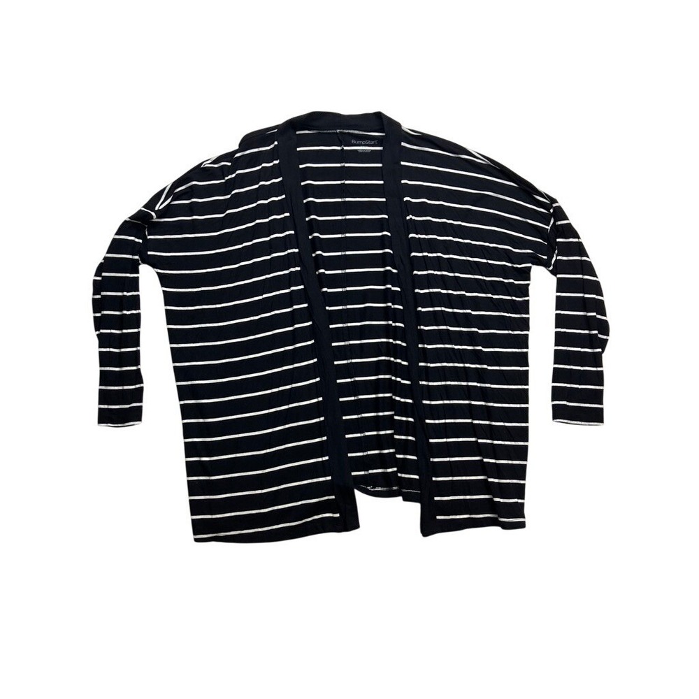 BumpStart Womens Maternity Cardigan Medium Black White Striped Open Front Rayon‎